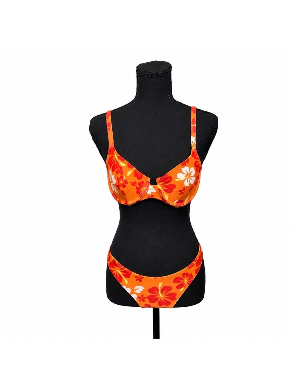 Orange Floral Print Underwire Two Piece Bikini Swimsuit (S)